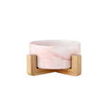 Gamelle chat design double en céramique avec bordure dorée rose avec socle