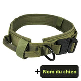 Collier militaire pour chien avec nom vert