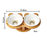 Deux gamelles céramique design avec chat qui tire la langue avec socle en bois