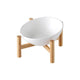 Gamelle pour chat design en porcelaine et céramique avec support en bois blanche
