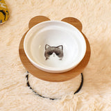 Gamelle pour chat design en céramique et hauteur avec motif chat gris museau blanc