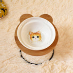 Gamelle pour chat design en céramique et hauteur avec motif chat orange