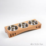 Gamelle pour chat avec socle en bambou triple inox