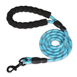 Laisse pour chien corde tressée en nylon réfléchissante bleu clair