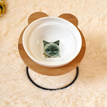 Gamelle pour chat design en céramique et hauteur avec motif chat gris
