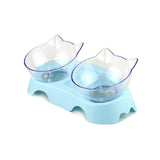 2 Gamelles orthopédique pour chat transparentes avec socle bleu