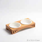 Gamelle pour chat avec socle en bambou double