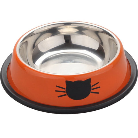 Gamelle pour chat design en inox avec tête de chaton colorée orange