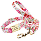 Collier pour chien avec boucle dorée et laisse rose avec attache pour chien dorée