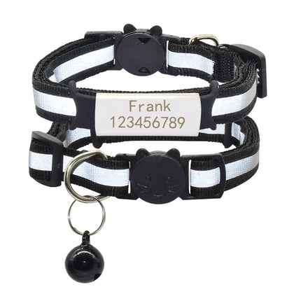Collier pour chat avec prénom anti-étranglement noir