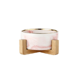 Gamelle chat design double en céramique avec bordure dorée rose dorée avec socle
