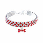 Collier pour chat avec diamants rouge blanc os